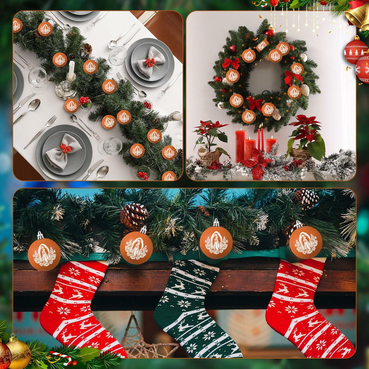 Jenaai Our Lady of Guadalupe Christmas Ornaments 3.15" 12 Pcs Brown White 6