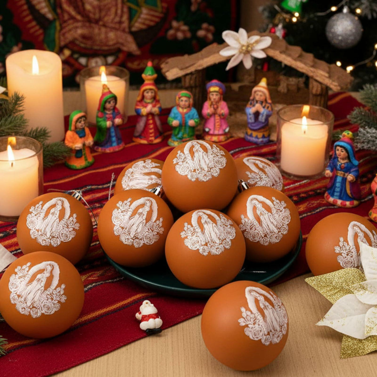 Jenaai Our Lady of Guadalupe Christmas Ornaments 3.15" 12 Pcs Brown White 1