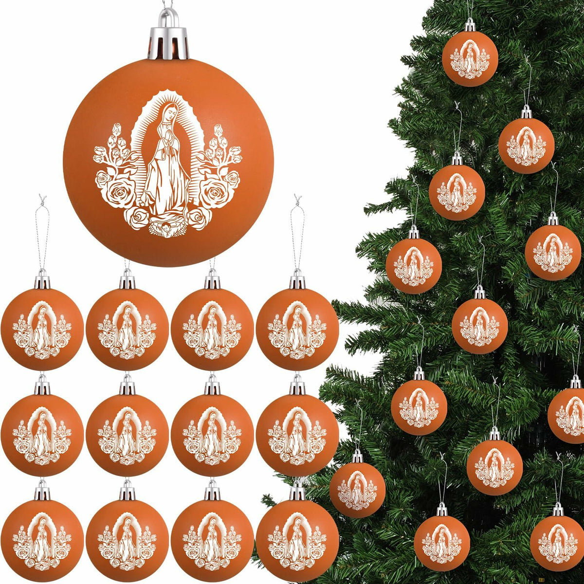 Jenaai Our Lady of Guadalupe Christmas Ornaments 3.15" 12 Pcs Brown White 5