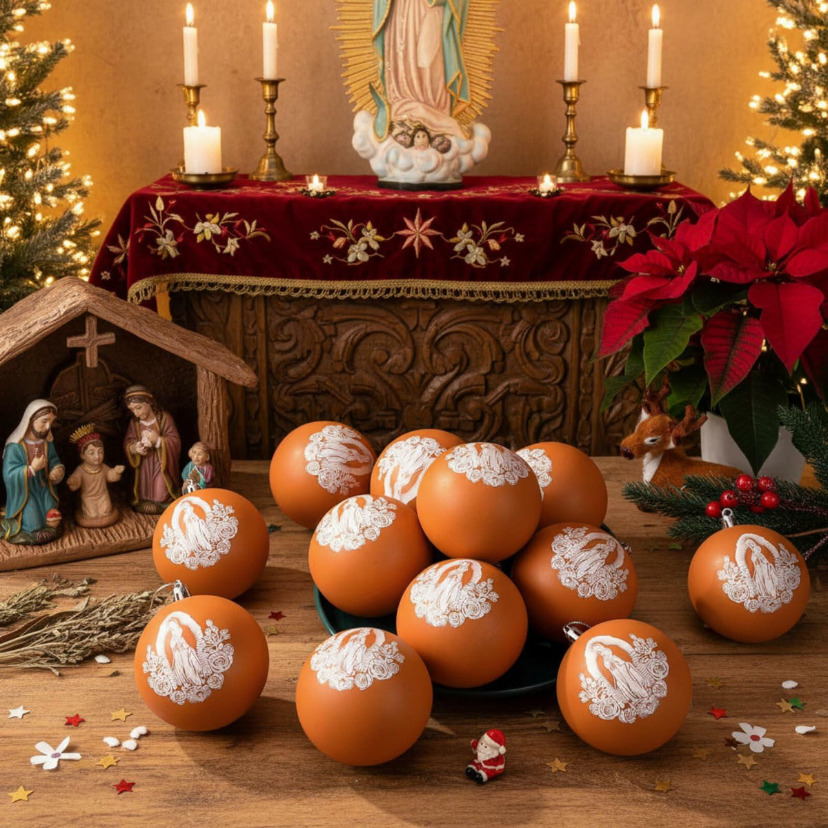 Jenaai Our Lady of Guadalupe Christmas Ornaments 3.15" 12 Pcs Brown White 2