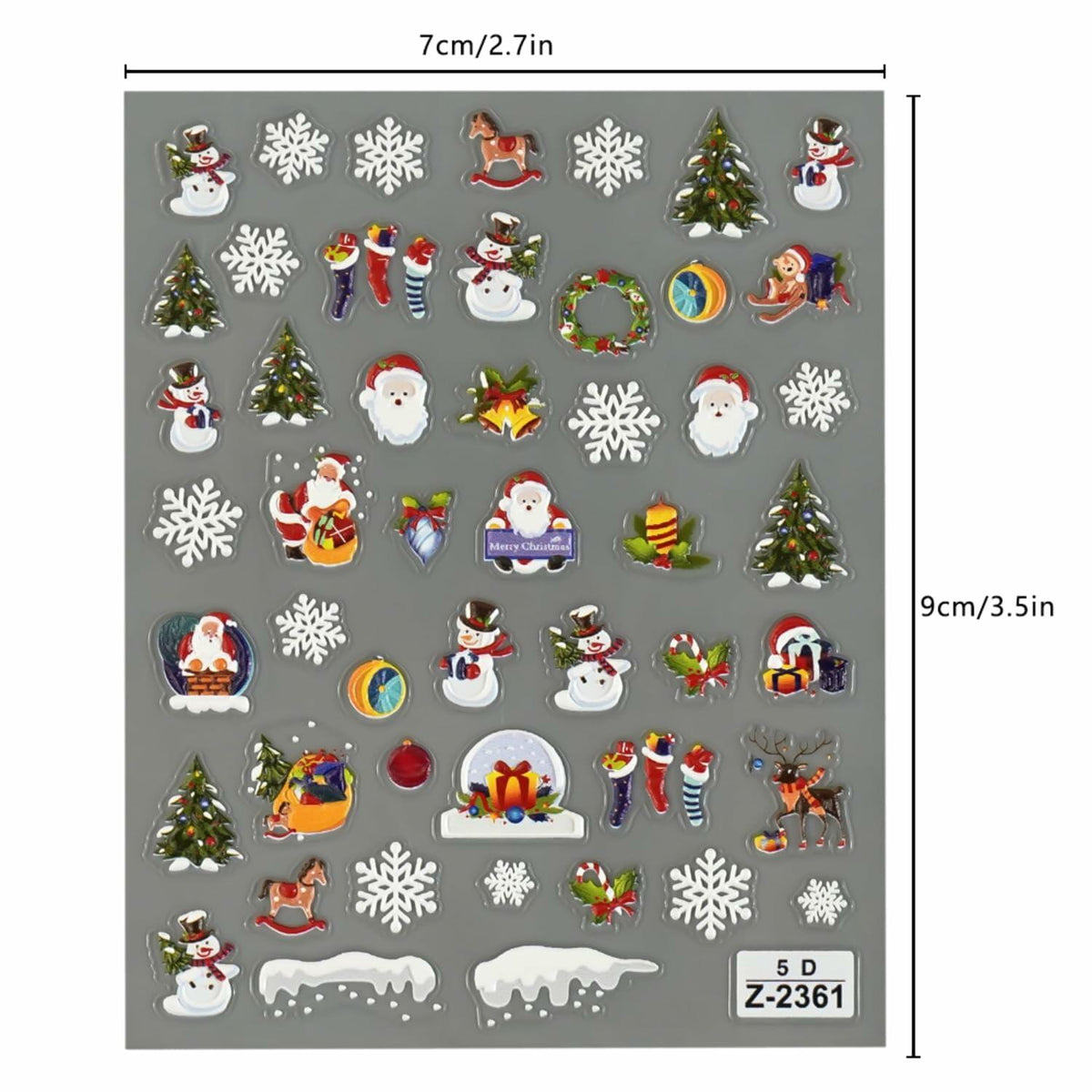Namrec Christmas Nail Decals 5D Embossed Tree Santa Snowflake 2 Sheets 7