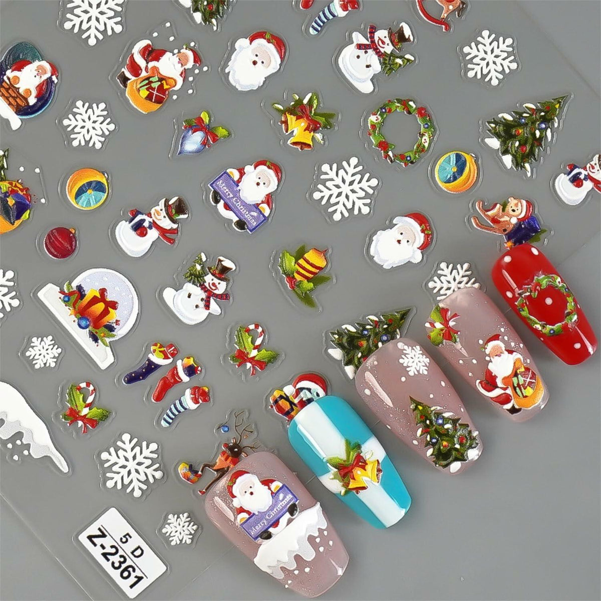 Namrec Christmas Nail Decals 5D Embossed Tree Santa Snowflake 2 Sheets 1