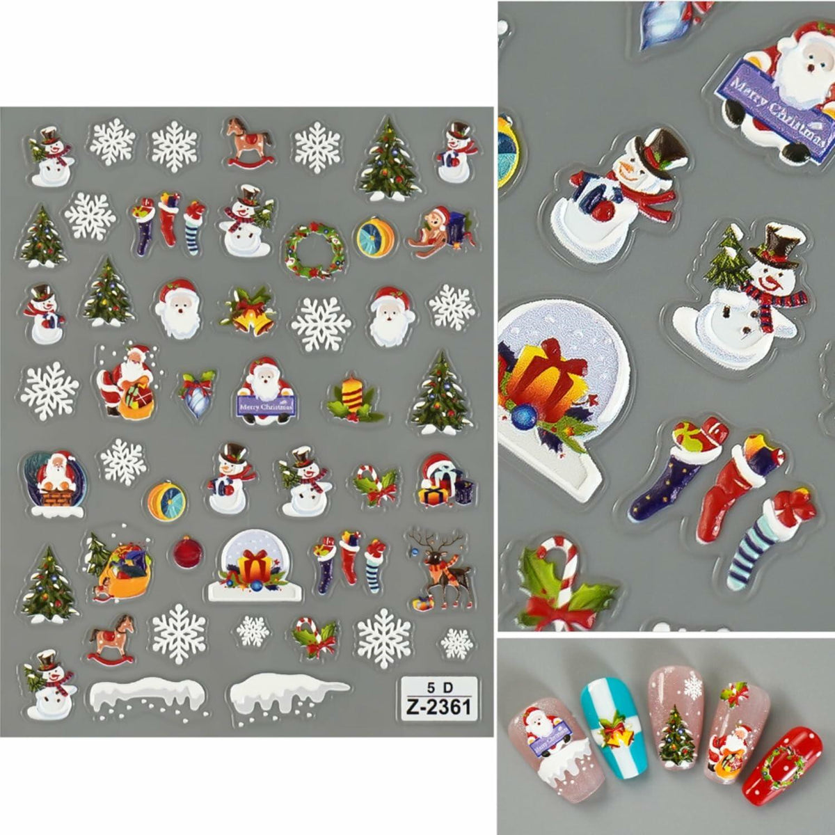 Namrec Christmas Nail Decals 5D Embossed Tree Santa Snowflake 2 Sheets 4