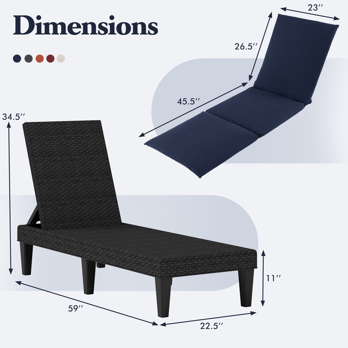 Patio Lounge Chair 3-Position Adjustable Backrest and Cushion 13