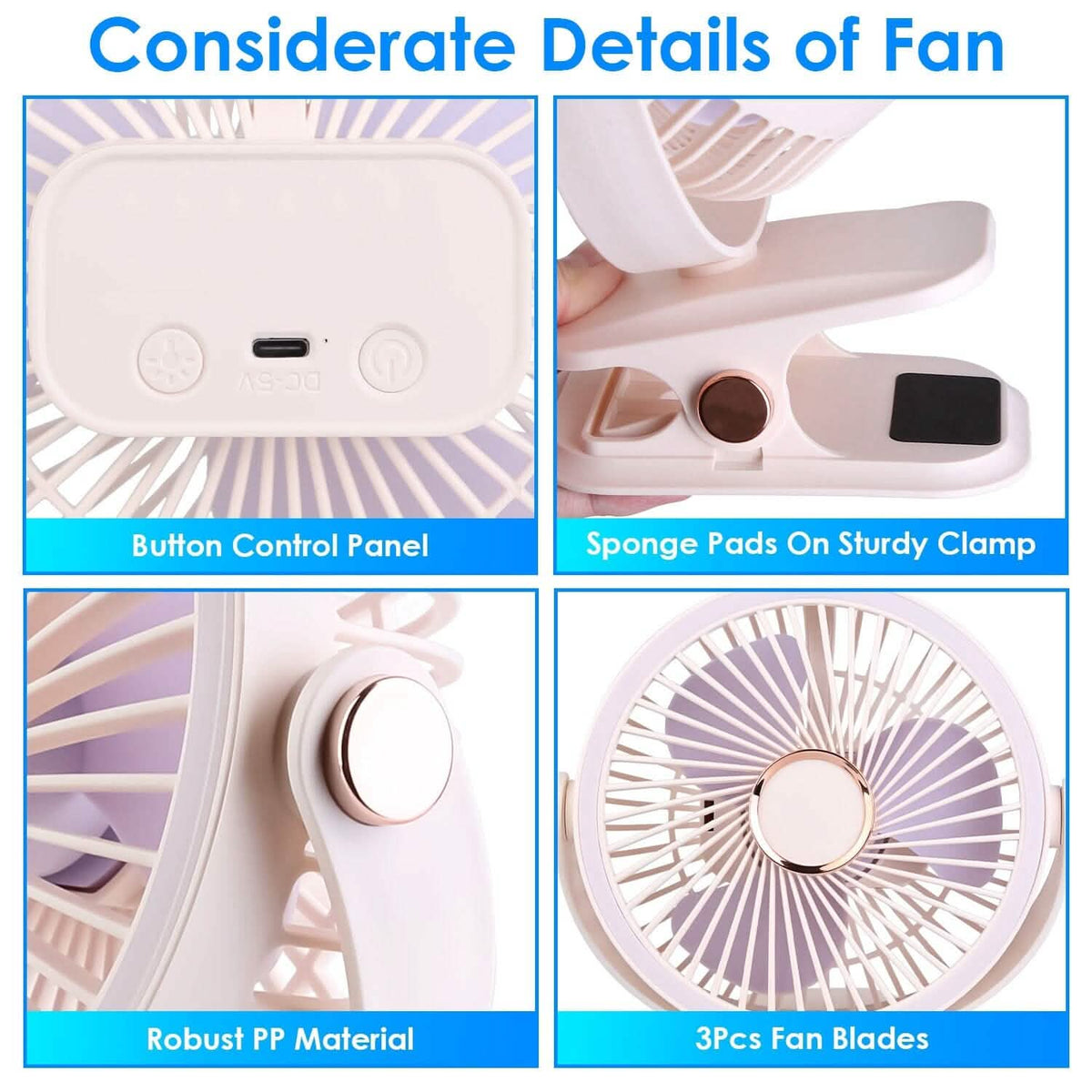 Portable Quiet Rechargeable Clip-On Fan 7