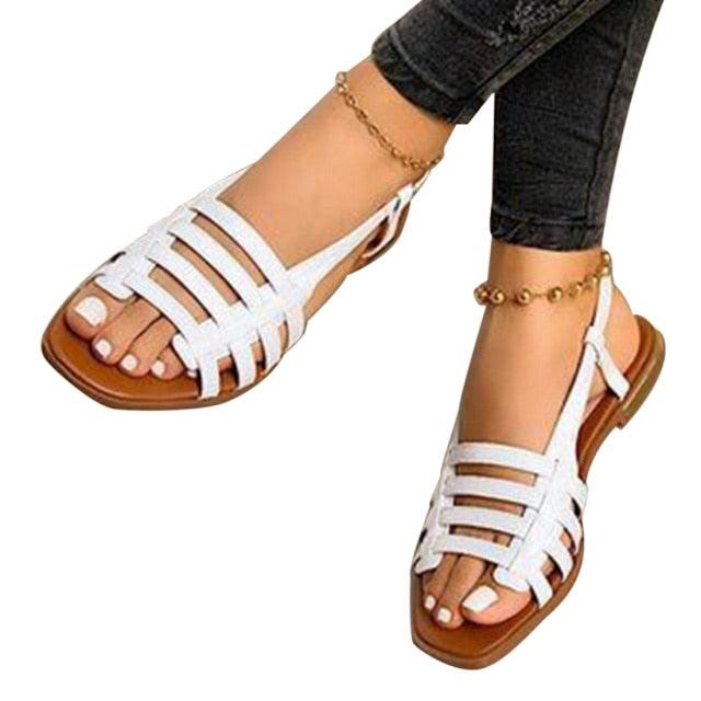 Women Sandals Summer Hollow Out Shoes Open Toe Beach Flats Ladies Footwear Strappy Flat Sandals Adjustable Casual Sandal With Open Toe Slingback Elegant Sandals 9