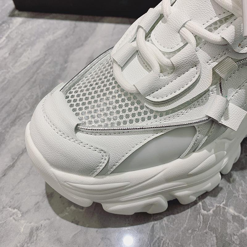 Modern Thick Platform Sneakers White Woman Vulcanize Shoes Luxury Tennis Sneakers Trainers Lace Up Fashion Comfortable Walking Footwear New Lightweight Sneakers 23
