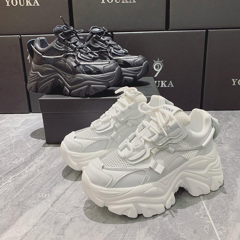 Modern Thick Platform Sneakers White Woman Vulcanize Shoes Luxury Tennis Sneakers Trainers Lace Up Fashion Comfortable Walking Footwear New Lightweight Sneakers 24