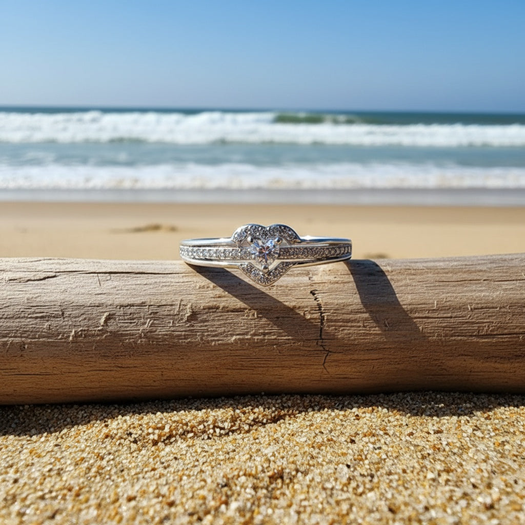 Elegant 925 Sterling Silver Heart Ring with Sparkling Zirconia 9