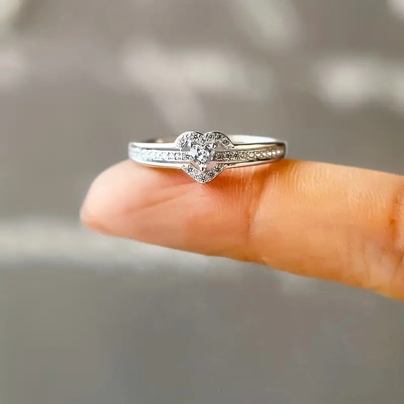 Elegant 925 Sterling Silver Heart Ring with Sparkling Zirconia 8