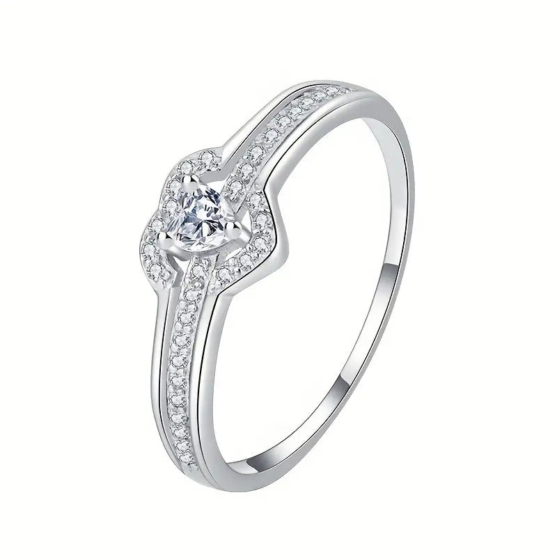 Elegant 925 Sterling Silver Heart Ring with Sparkling Zirconia 5