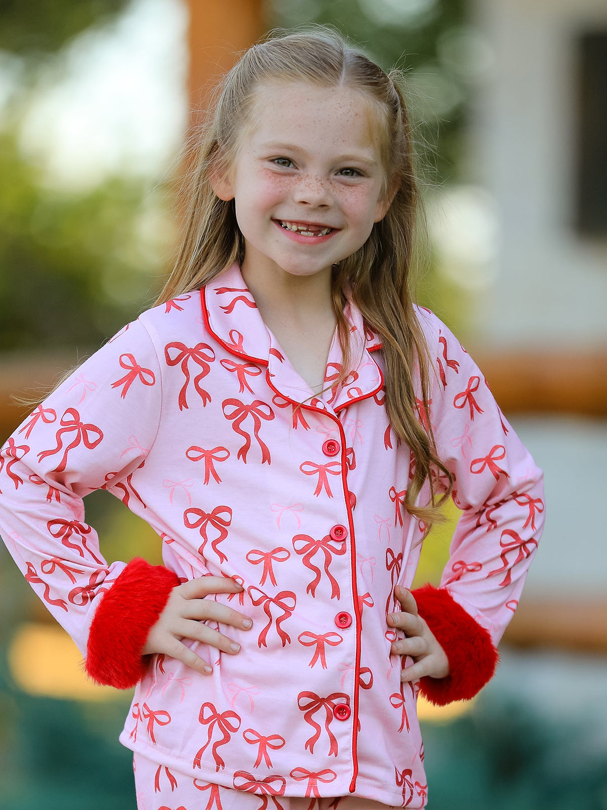 Bow Girls Pajama Set with Furry Trim 3