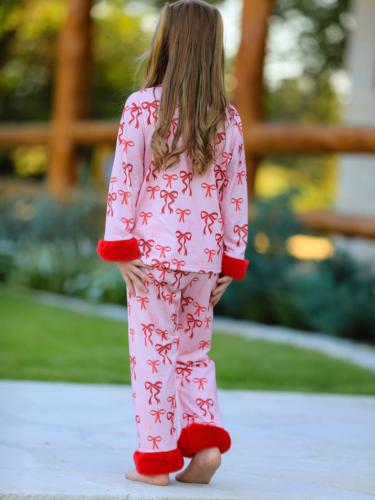 Bow Girls Pajama Set with Furry Trim 4