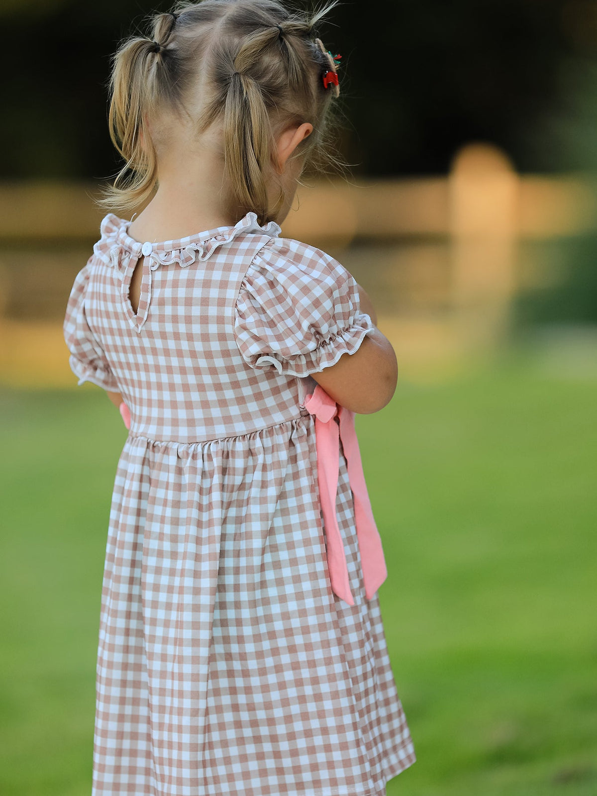 Christmas Vintage-Style Plaid Dress with Embroidered Gingerbread and Bows 6