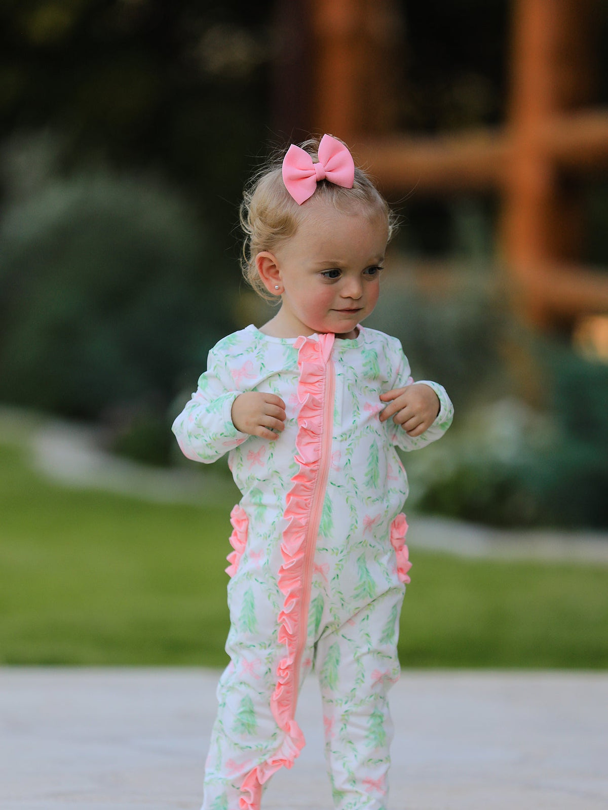 Christmas Tree Wreath Print Long Sleeve Zip Baby Girls Romper 2
