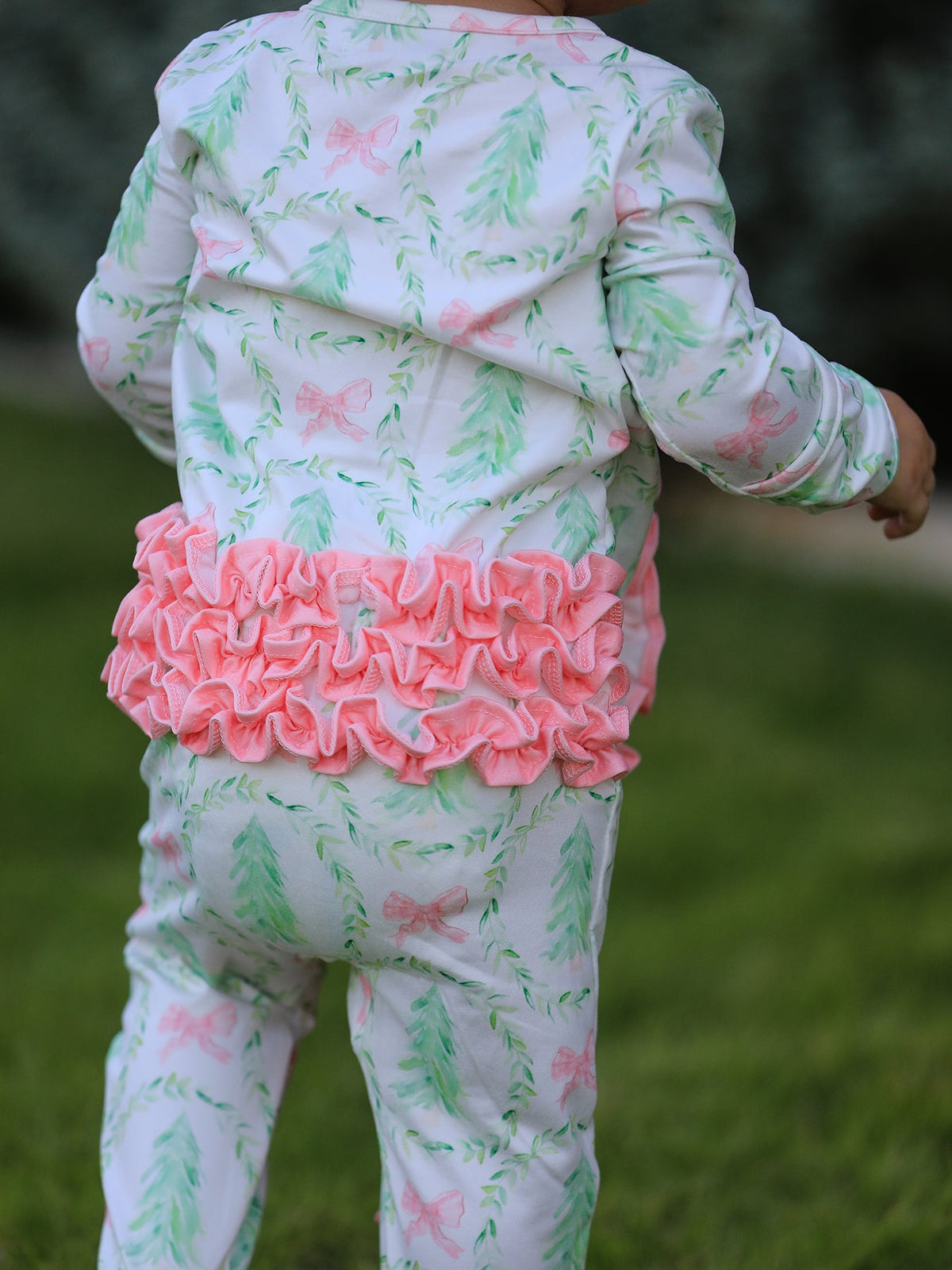 Christmas Tree Wreath Print Long Sleeve Zip Baby Girls Romper 3