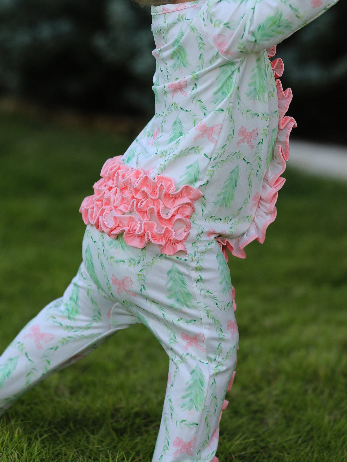 Christmas Tree Wreath Print Long Sleeve Zip Baby Girls Romper 4