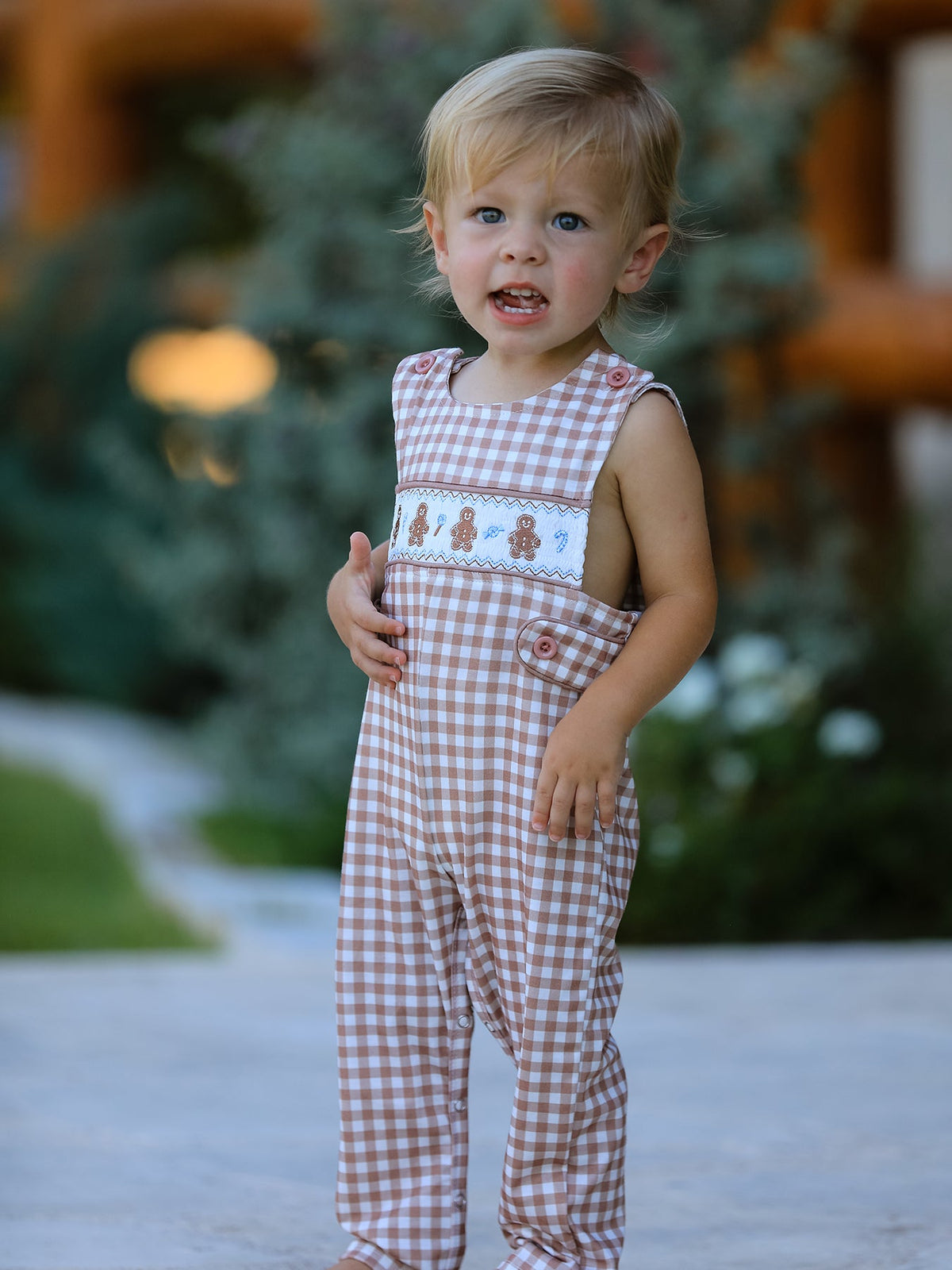 Christmas Vintage-Style Plaid Embroidered Gingerbread and Bows Boy Romper 5