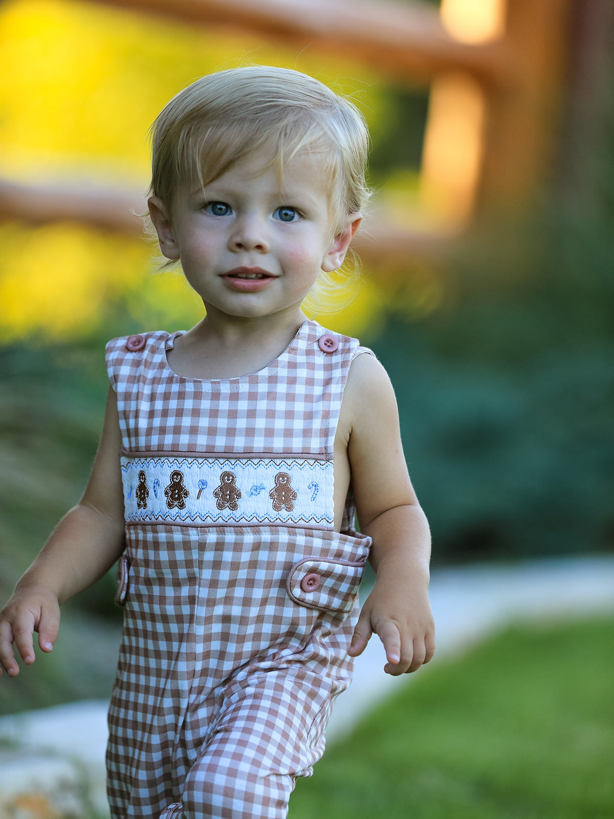 Christmas Vintage-Style Plaid Embroidered Gingerbread and Bows Boy Romper 3