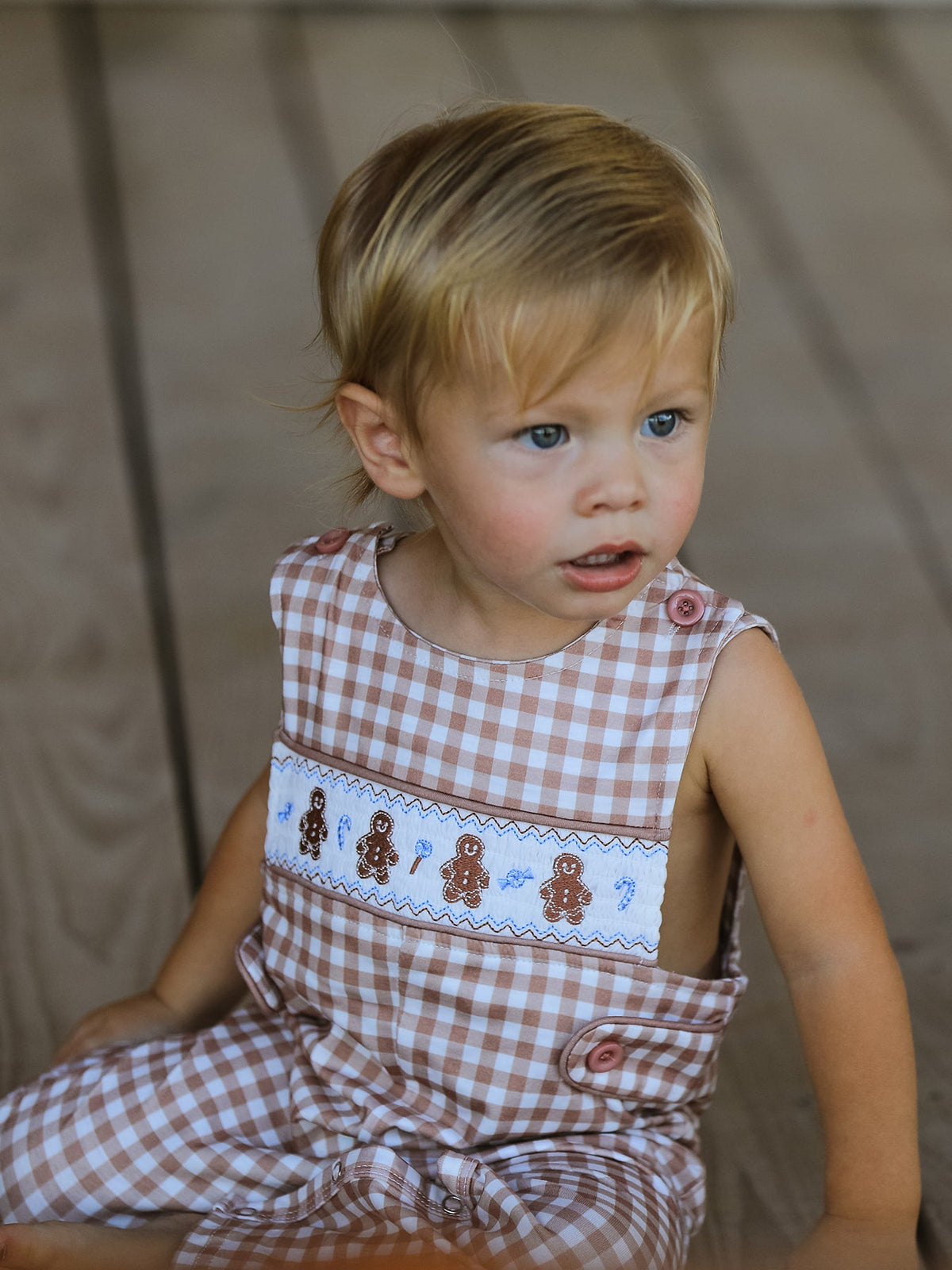 Christmas Vintage-Style Plaid Embroidered Gingerbread and Bows Boy Romper 4