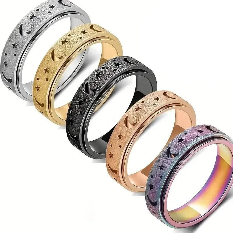 Rotatable Anxiety Fidget Ring Moon and Star Design 2