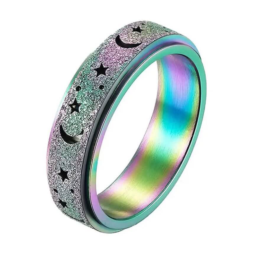 Rotatable Anxiety Fidget Ring Moon and Star Design 3