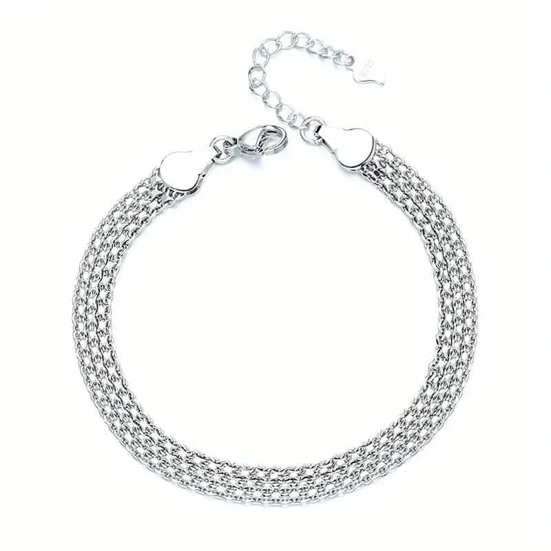 S925 Sterling Silver Chain Bracelet, Sparkling Mesh Embossing Pattern Jewelry 4