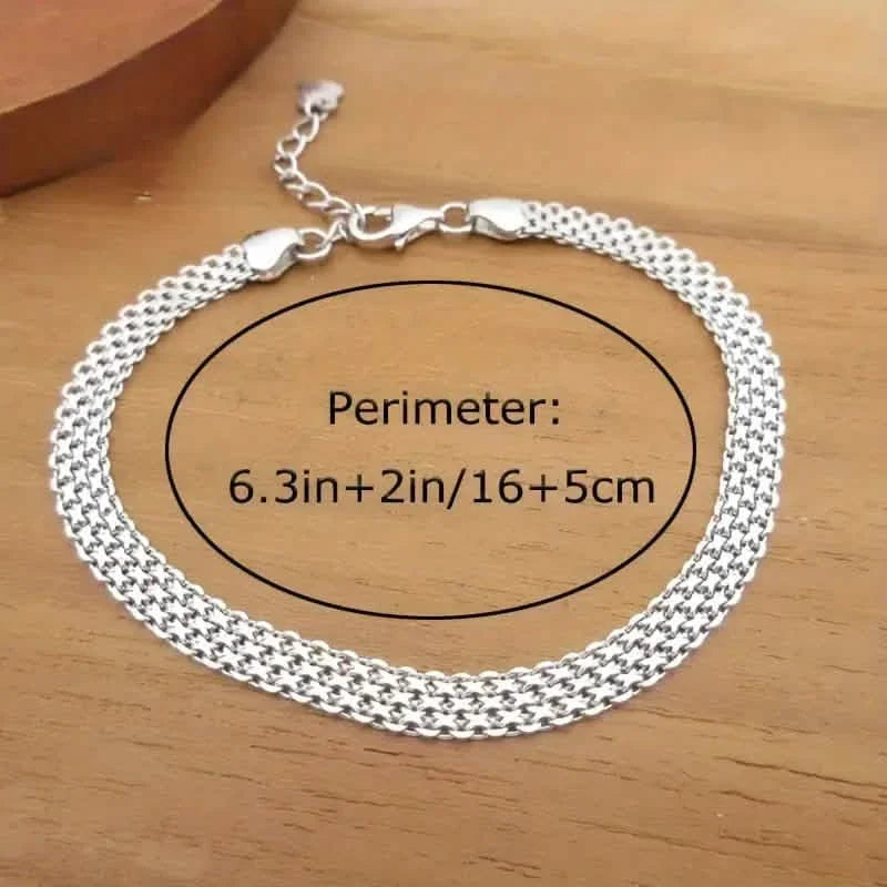 S925 Sterling Silver Chain Bracelet, Sparkling Mesh Embossing Pattern Jewelry 5