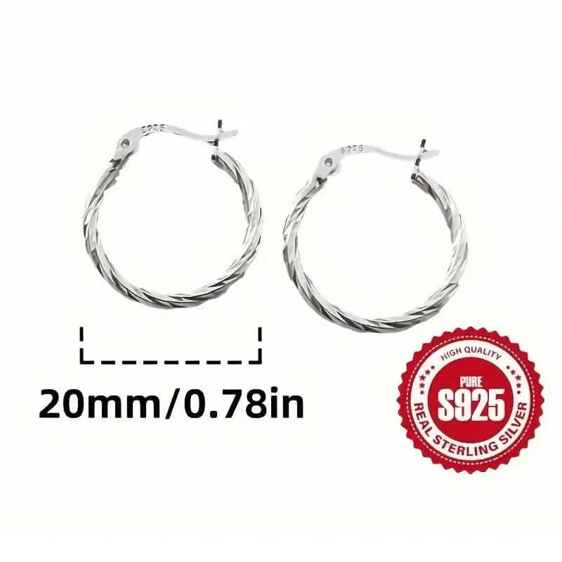 S925 Sterling Silver Geometric Twist Circle Hoop Earrings 2