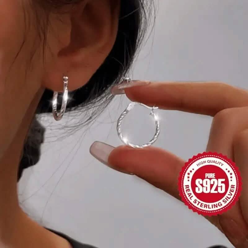 S925 Sterling Silver Geometric Twist Circle Hoop Earrings 4