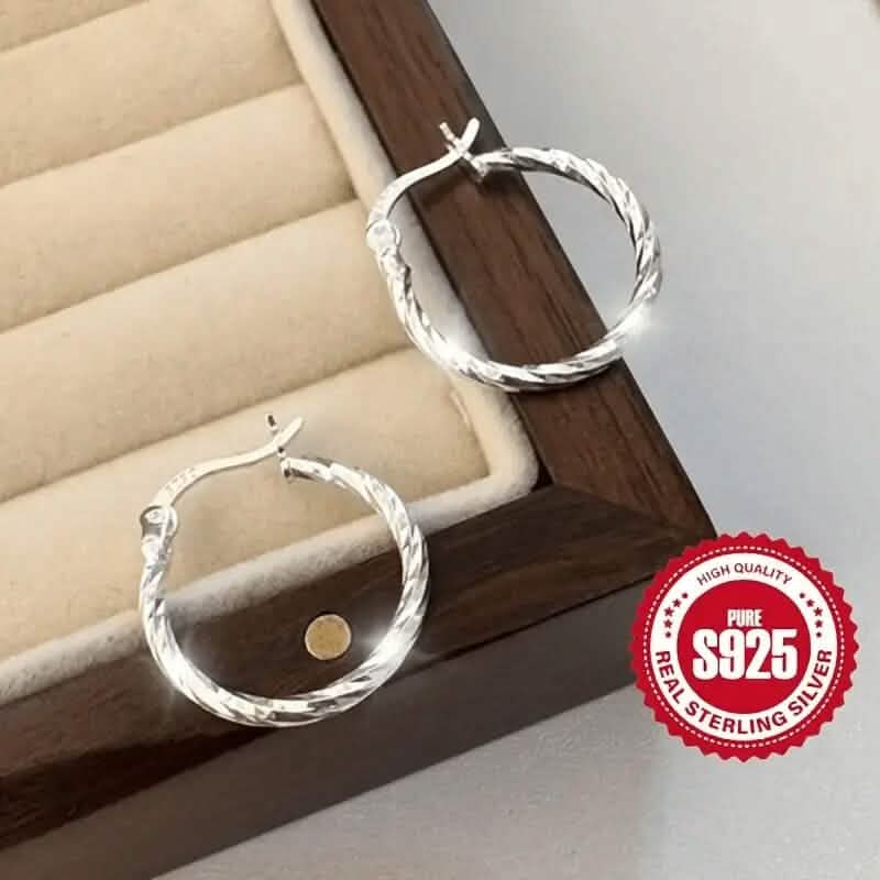 S925 Sterling Silver Geometric Twist Circle Hoop Earrings 3