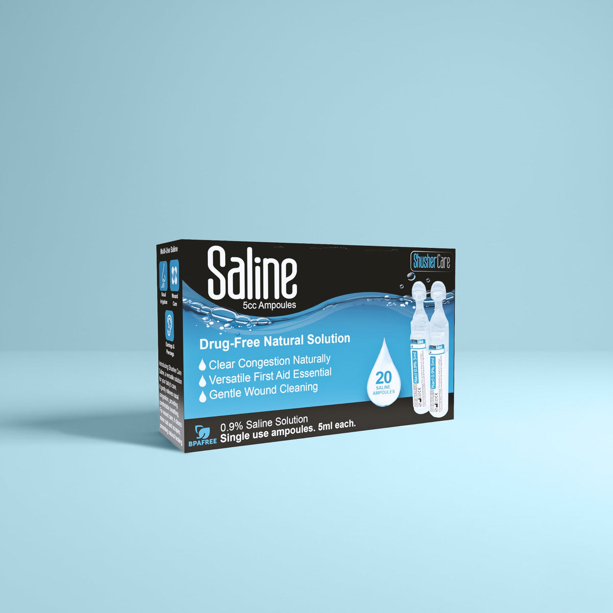Shusher Care Saline Ampoules – Sterile Single-Use Saline Solution for Nasal, Wound & Piercing Care - 20 Count 1