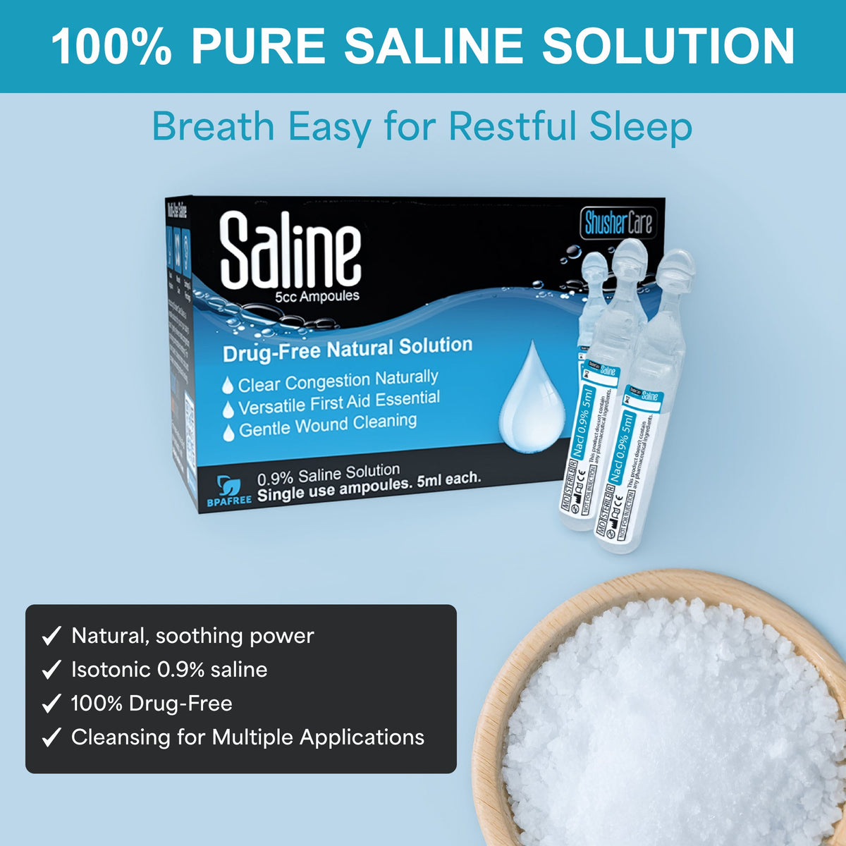 Shusher Care Saline Ampoules – Sterile Single-Use Saline Solution for Nasal, Wound & Piercing Care - 20 Count 2