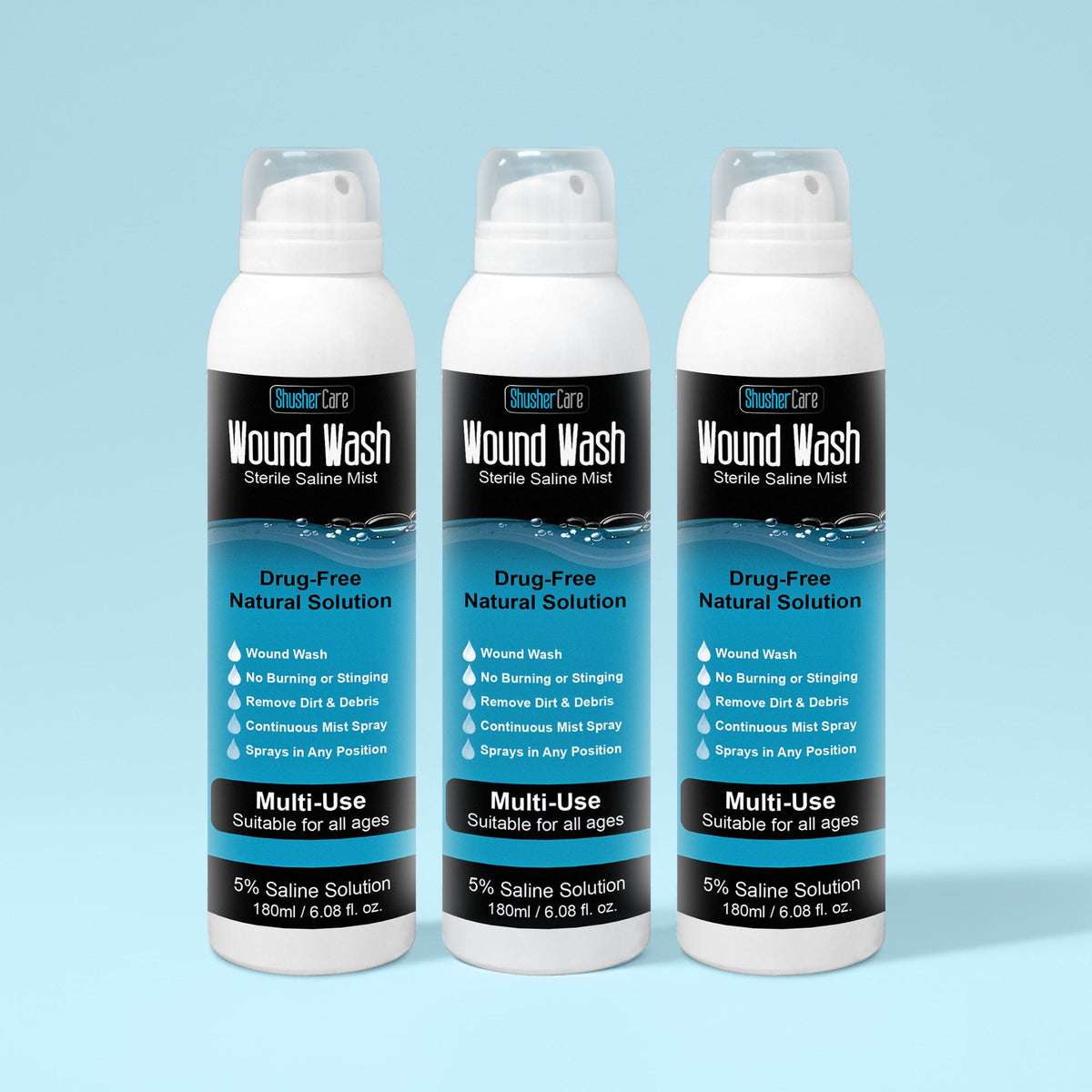 Shusher Care Wound Wash Spray – Sterile 5% Hypertonic Saline for Cuts, Scrapes & Wound Irrigation 2
