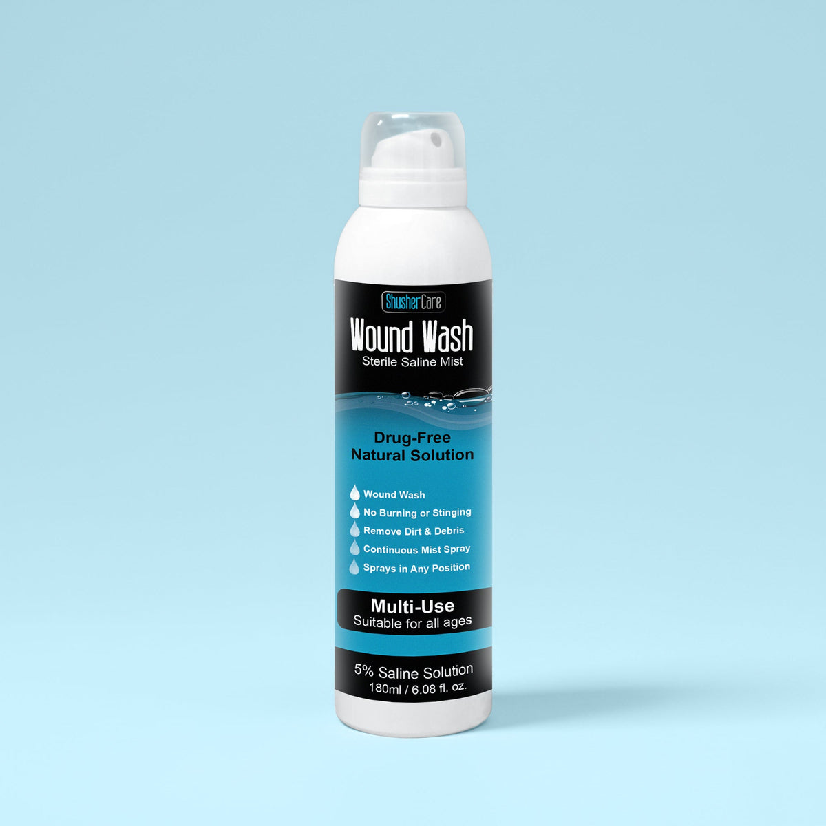 Shusher Care Wound Wash Spray – Sterile 5% Hypertonic Saline for Cuts, Scrapes & Wound Irrigation 1