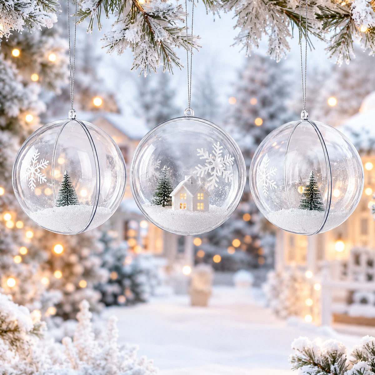 Set of 3 Clear Plastic Ball Ornaments 3.45 Inches (88 mm) 2