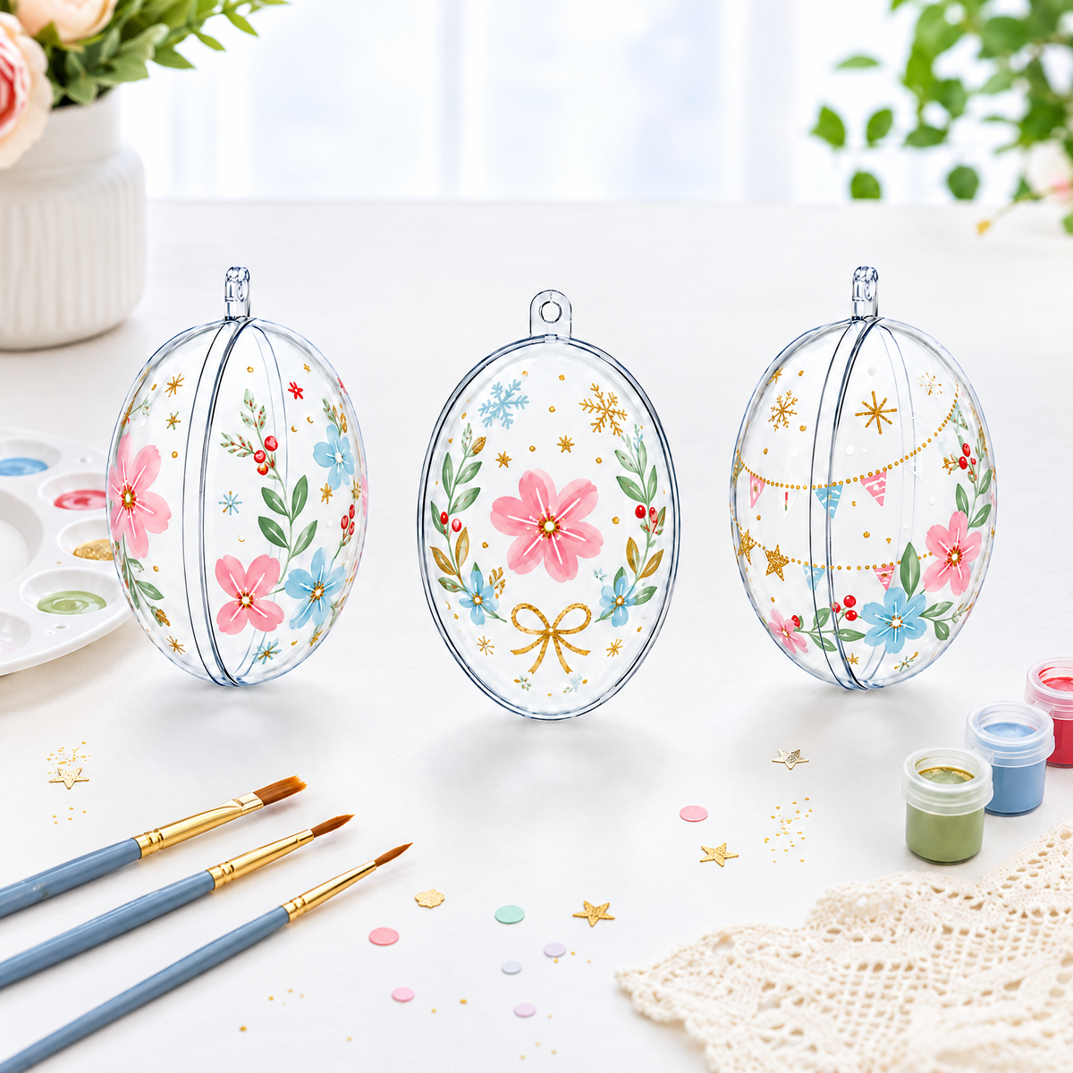 Set of 3 Clear Plastic Egg Ornaments 4.35 Inches (100 mm) 2