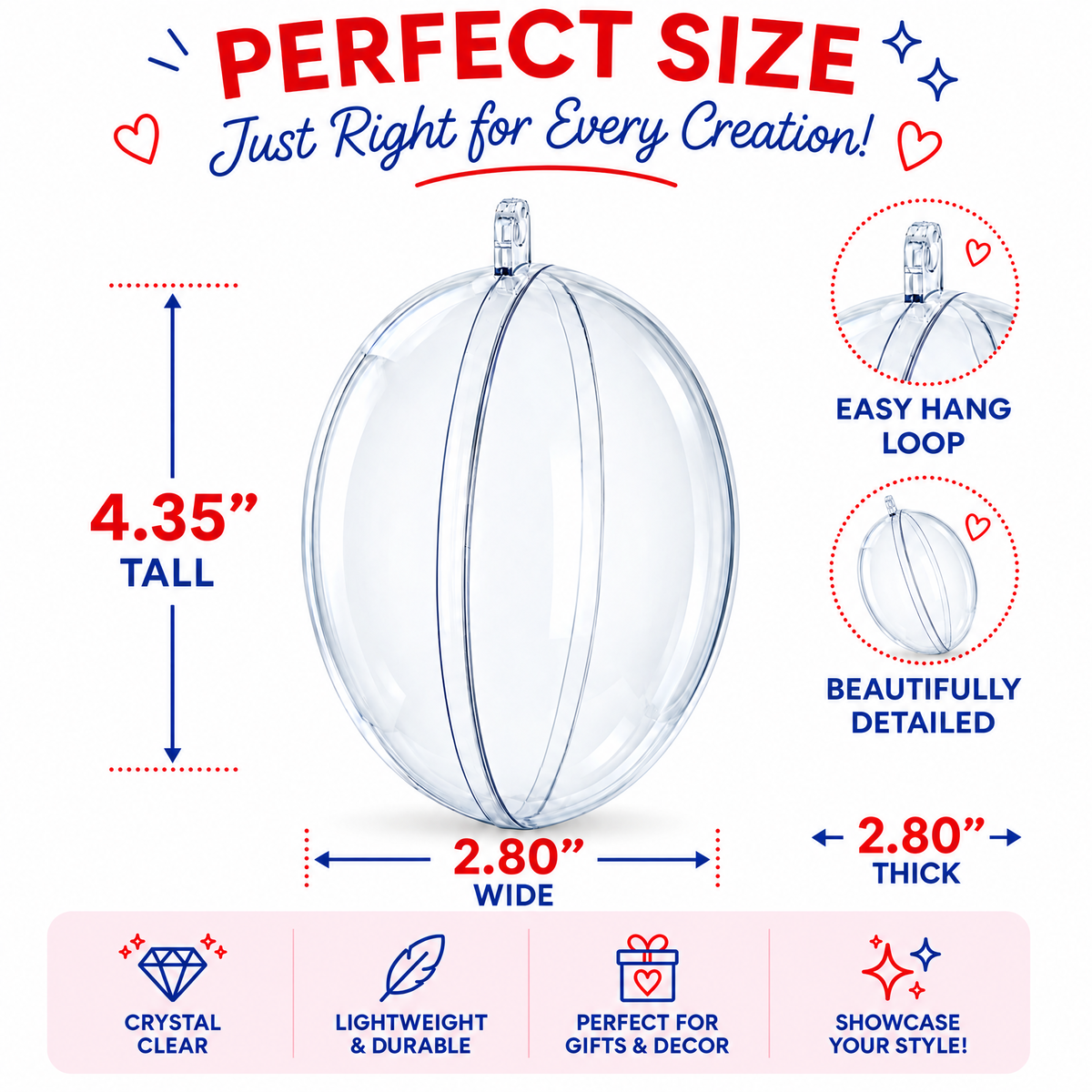 Set of 3 Clear Plastic Egg Ornaments 4.35 Inches (100 mm) 3
