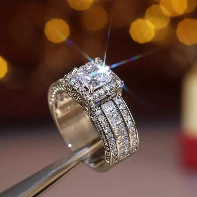 Shiny Halo Ring Inlaid Square Cut Shiny Zirconia Ring 6