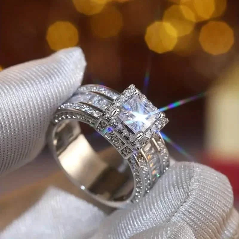 Shiny Halo Ring Inlaid Square Cut Shiny Zirconia Ring 5