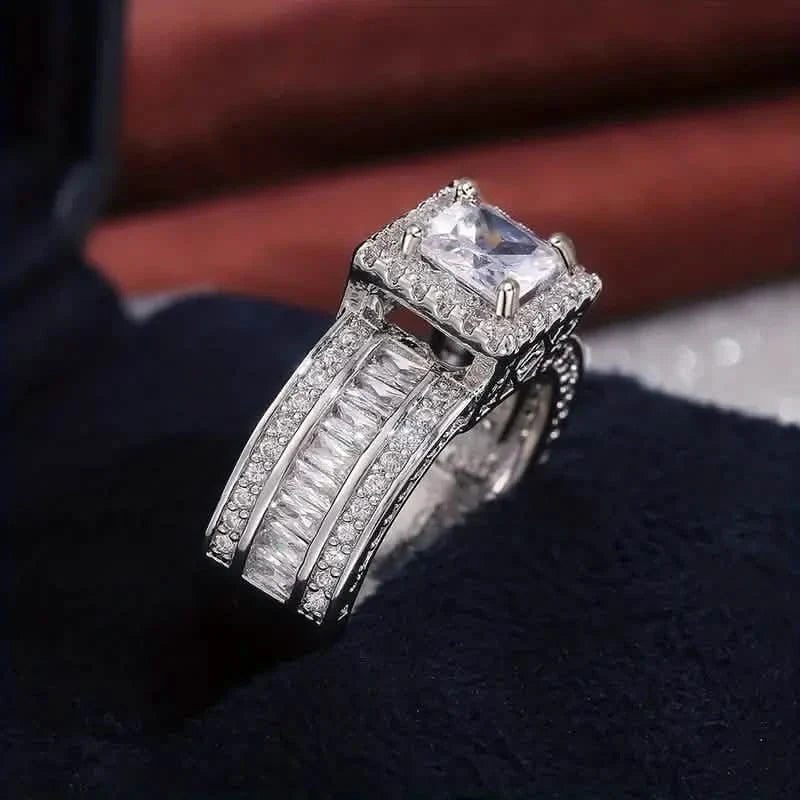 Shiny Halo Ring Inlaid Square Cut Shiny Zirconia Ring 4
