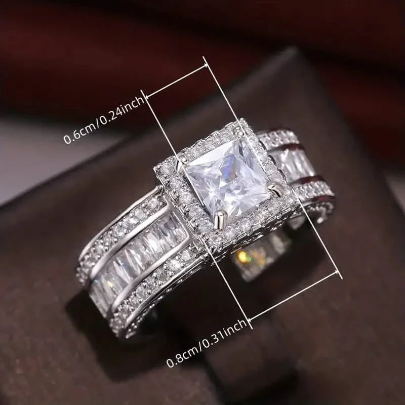 Shiny Halo Ring Inlaid Square Cut Shiny Zirconia Ring 7