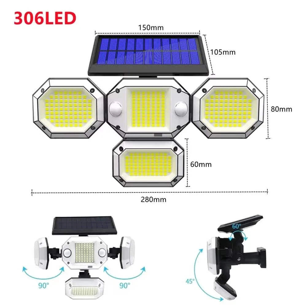 Solar Light Outdoor with Remote Control Double Motion Sensor Light 306/208 Led Wall Lamp IP65 Spotlight Exterior Garage Lighting 2