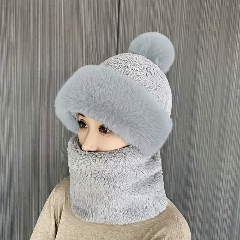 Solid Color Thickened Plush Neck Gaiter Mask Windproof Hooded Ear Protection Windproof Ski Hat 3