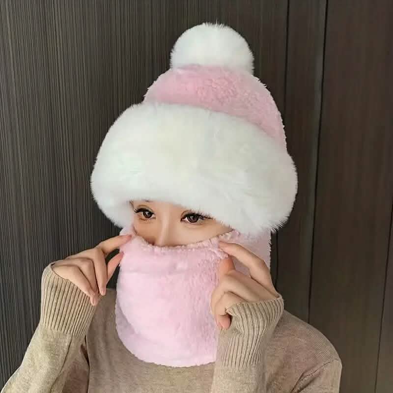 Solid Color Thickened Plush Neck Gaiter Mask Windproof Hooded Ear Protection Windproof Ski Hat 2