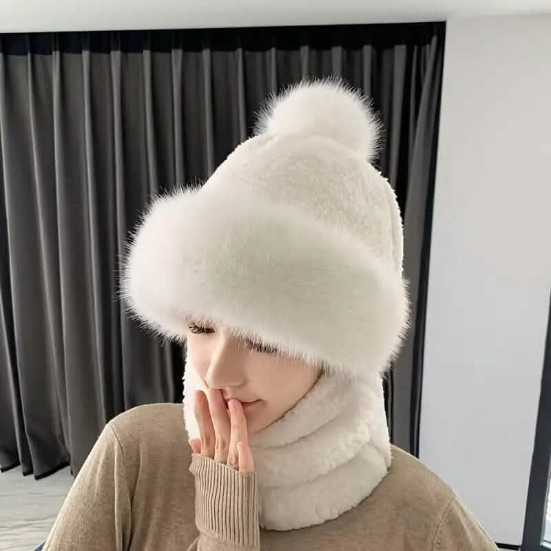 Solid Color Thickened Plush Neck Gaiter Mask Windproof Hooded Ear Protection Windproof Ski Hat 1