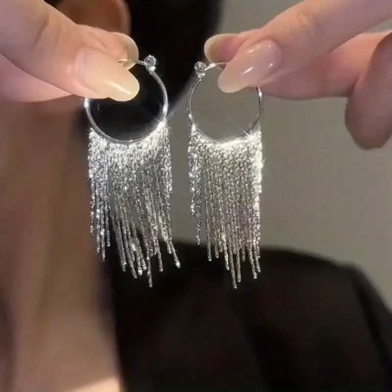 Sparkling Tassel Design Dangle Earrings 1