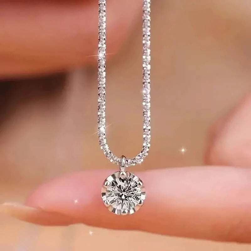 Sparkling Wave-Shaped Six-Claw Single Zirconia Pendant Necklace 1