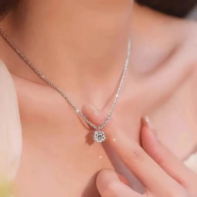 Sparkling Wave-Shaped Six-Claw Single Zirconia Pendant Necklace 6