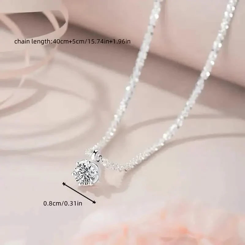 Sparkling Wave-Shaped Six-Claw Single Zirconia Pendant Necklace 3